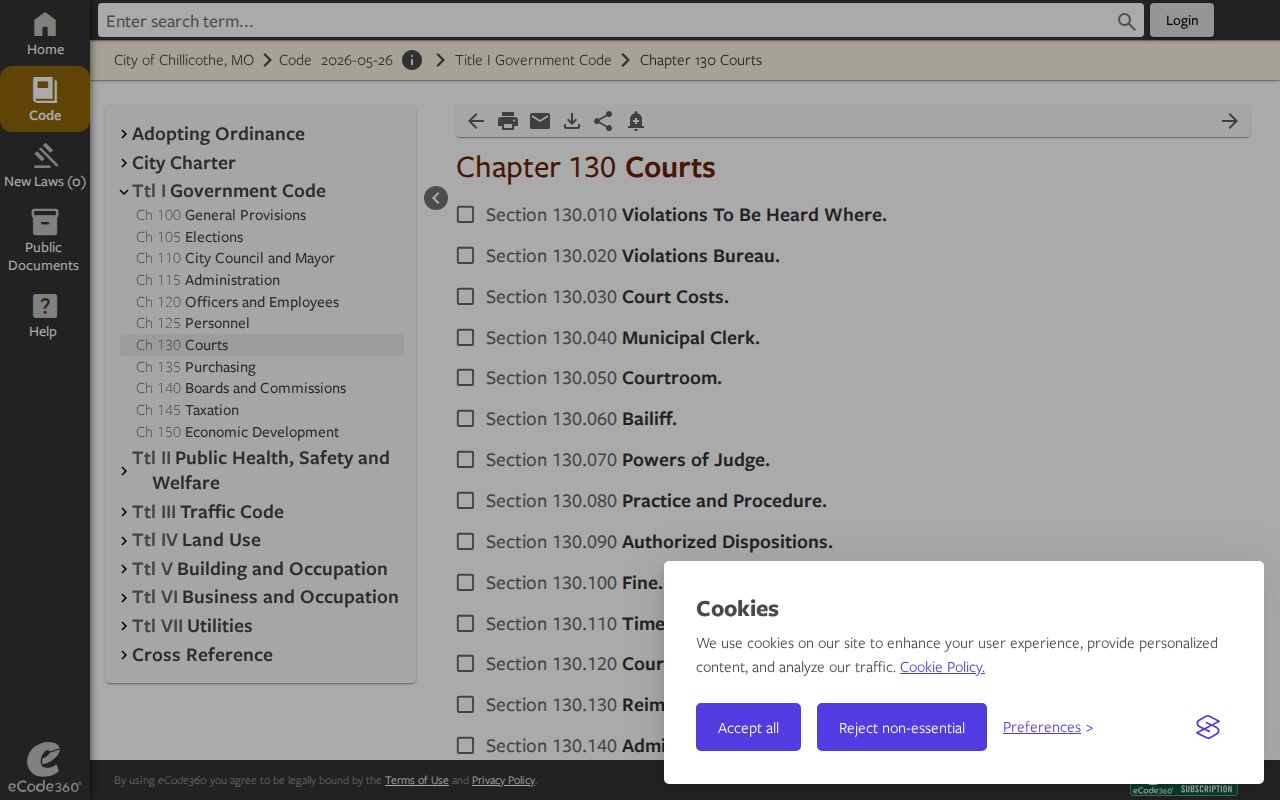 Chillicothe court docket Chapter 130 municipal court provisions