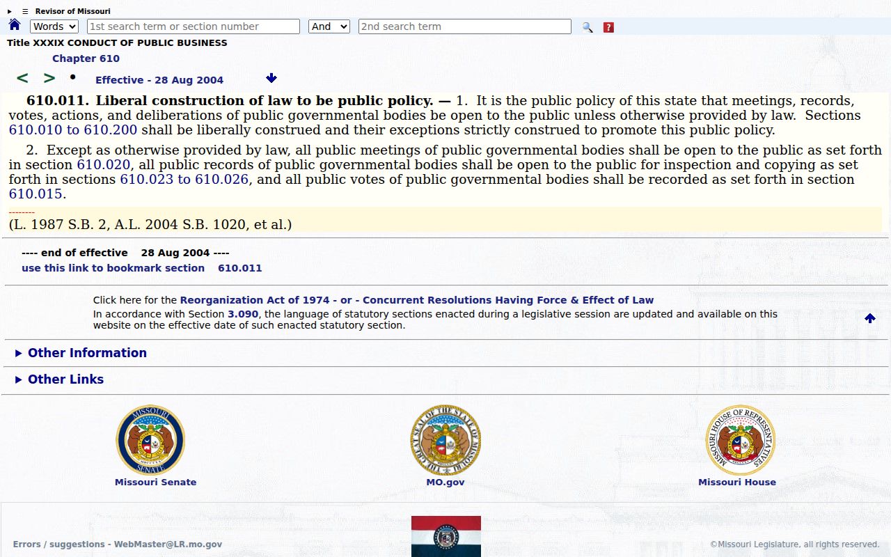 Livingston County court records source on Missouri public records policy