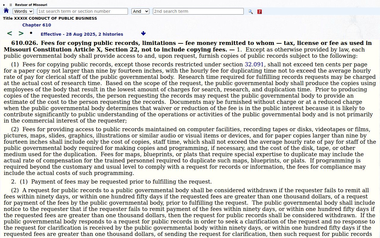 Livingston County court records source on Missouri copying response rules