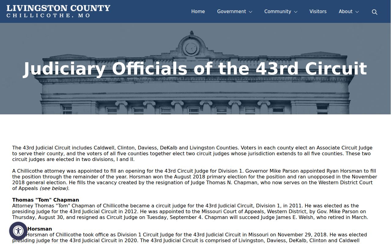 Livingston County court docket image showing official 43rd Judicial Circuit structure